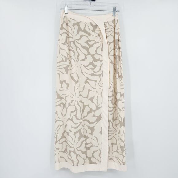 Mon Renn High Tide Midi Skirt  Stone Taupe Abstract Print Slit Long Womens Sz S - Picture 3 of 13